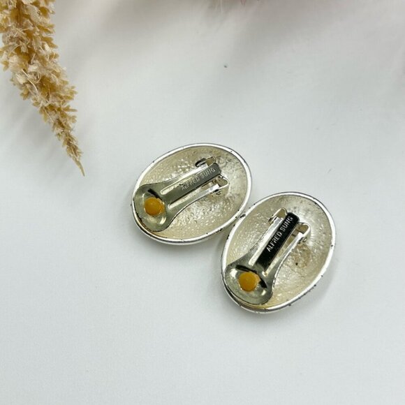 Vintage Alfred Sung Silver Tone Clip On Earrings - Picture 3 of 5